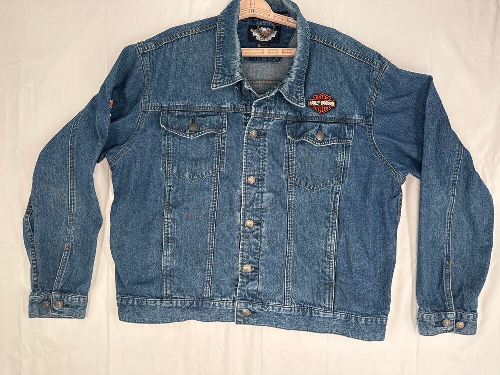 Harley Davidson denim embroidered hog vest blue women size XXL